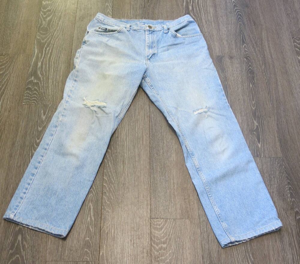 LEE Distressed Jeans 34x30-actual 32x27  Men's Stone Washed Trashed Light Blue